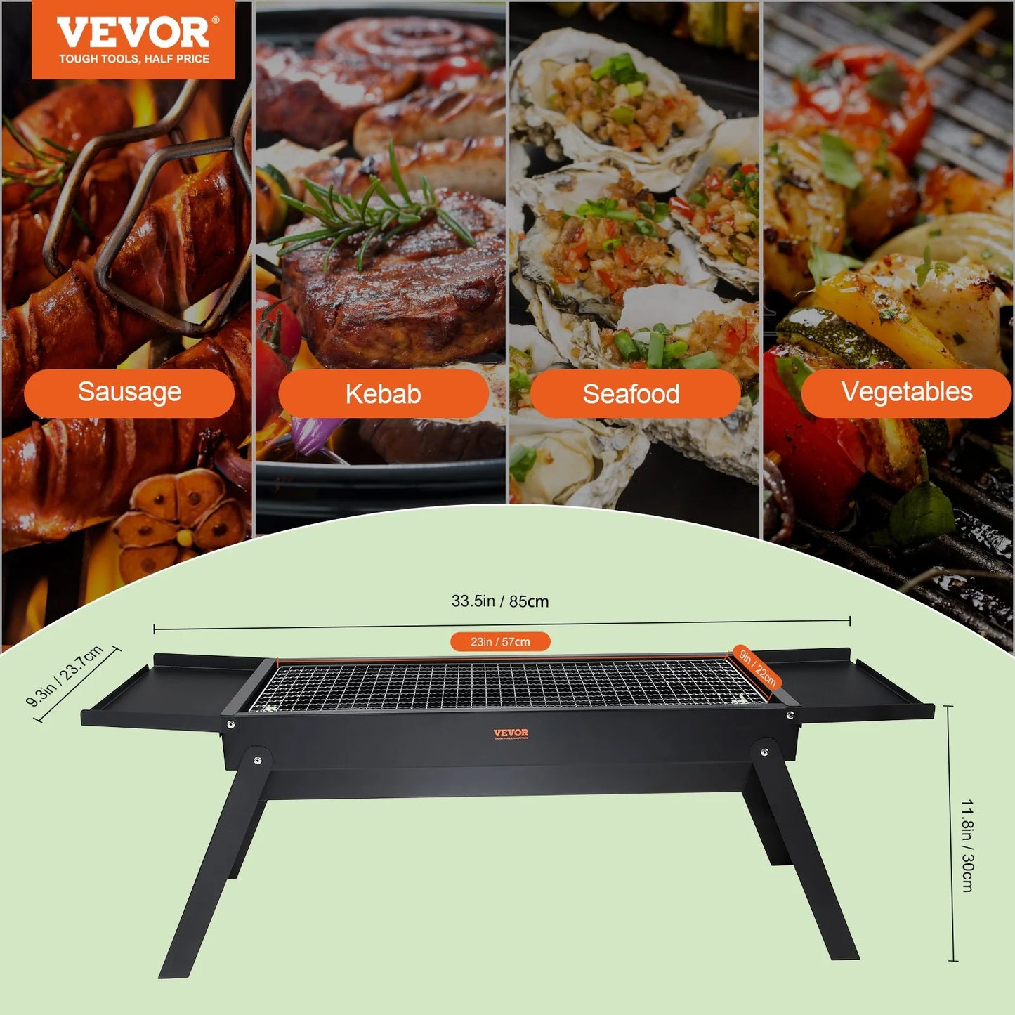 VEVOR 23 Inch Portable Charcoal Grill, Compact Foldable Grill, Heavy Duty Steel BBQ Grill, Mini Smoker for Travel, Outdoor Cooking, Barbecue Camping, Picnic, Patio Black