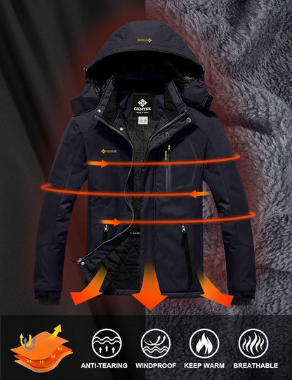 Men'S Mountain Waterproof Ski Snow Jacket Warm Winter Windproof Parka Raincoat with Hood