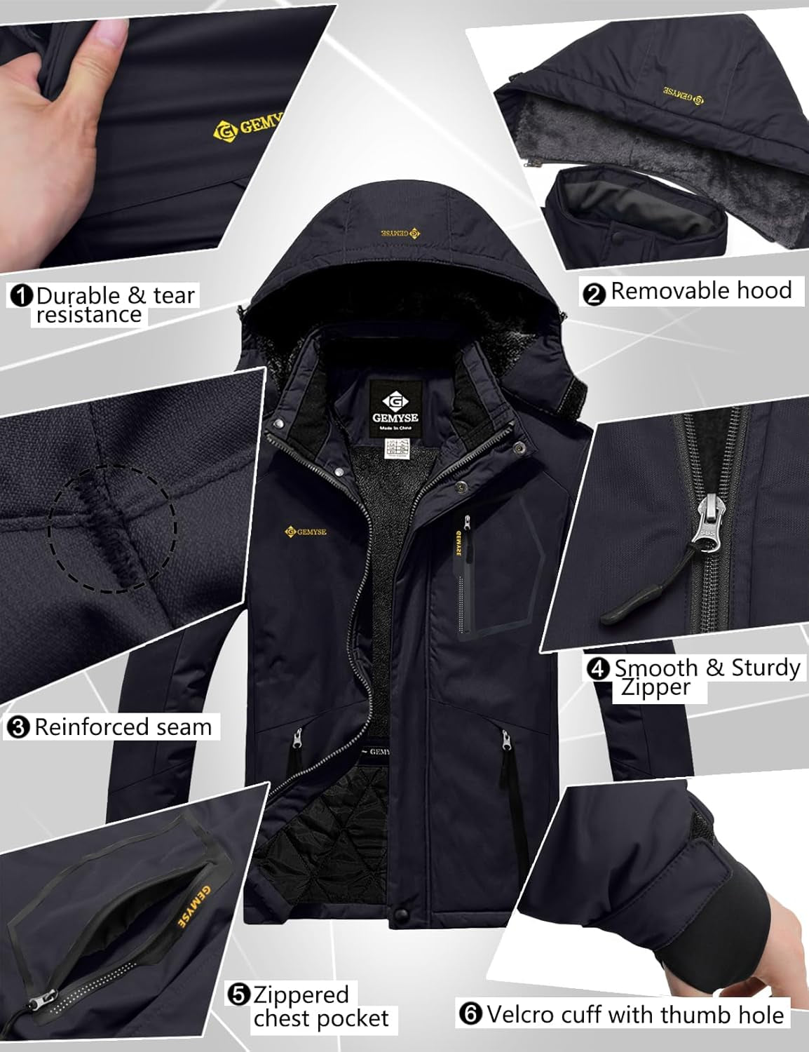 Men'S Mountain Waterproof Ski Snow Jacket Warm Winter Windproof Parka Raincoat with Hood