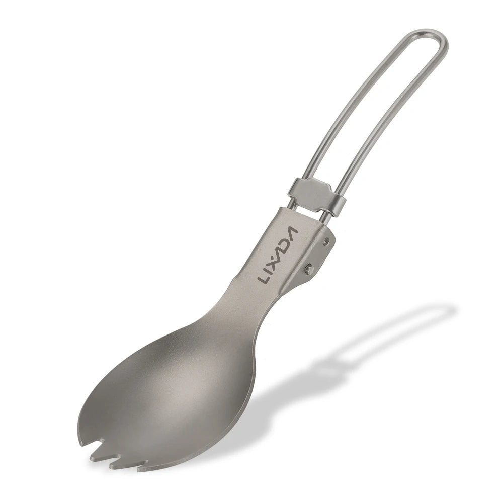 Lixada Camping Folding Titanium Spoon Spork Camping Tableware Picnic Spoon Outdoor Lightweight Tableware Hiking Camping